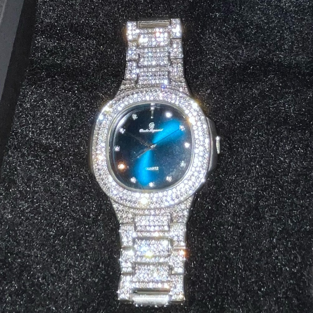“Bust Down” Blue Face Moissanite Watch